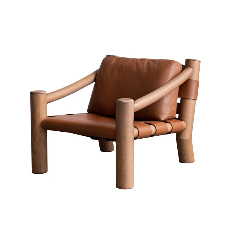 Minimalist modern designer's creative solid wood armrest leisure chair, new elephant leg leather art sofa chair, foot pedal