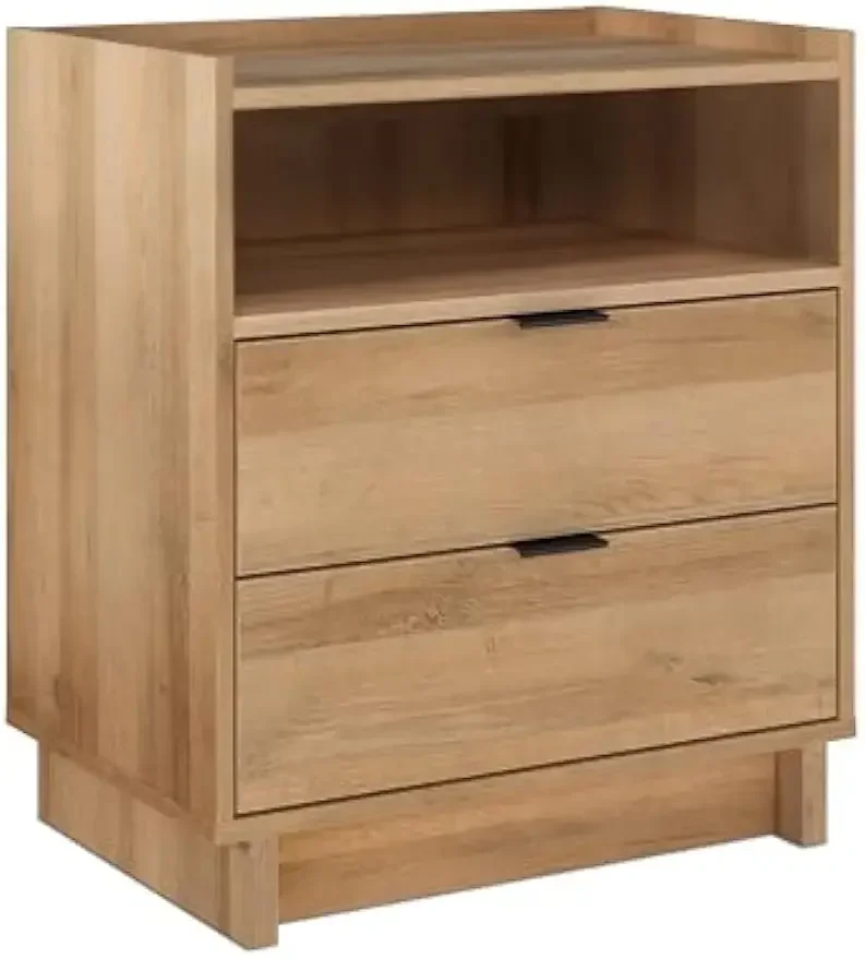 Prepac Simply Modern Nightstand Bedside Table, Natural Oak Nightstand for Bedroom, End Table with 2 Drawers and Open Shelf 23.75