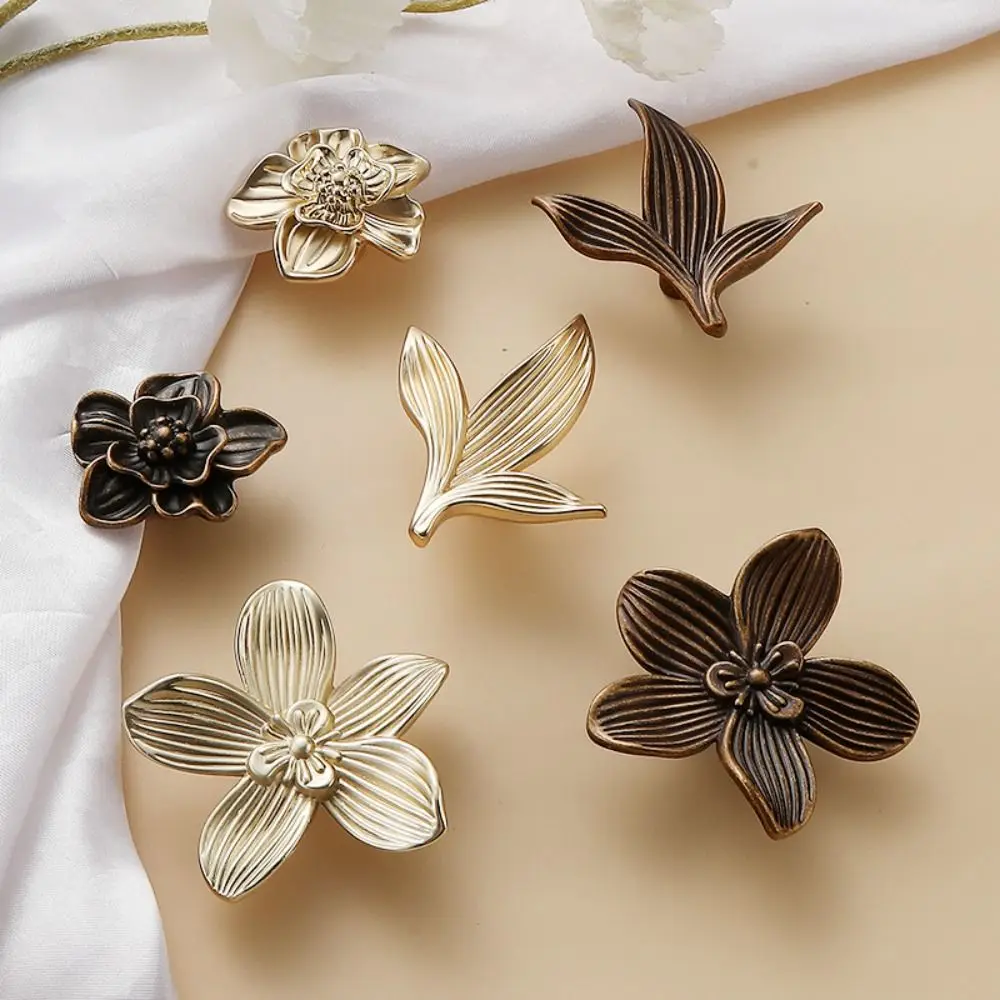 Convenient Zinc Alloy Drawer Knob Bronze Finish Creative Petal Design Drawer Handle Gold Finish Cabinet Handle Kitchen Cabinet