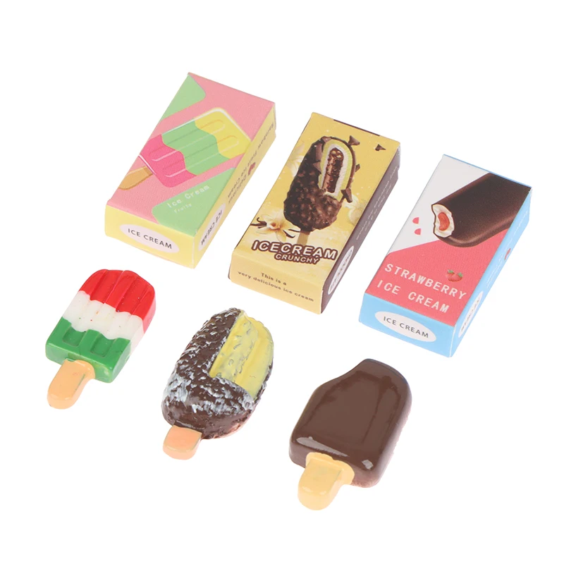 1Set 1:12 Dollhouse Mini Rainbow Ice Cream Chocolate Ice Cream W/Packaging Box Decor Toy Pretend Play Food For Kitchen Decor