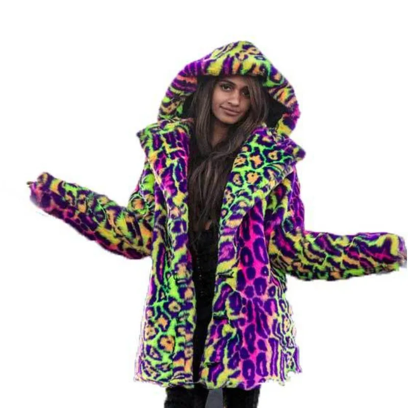 Dames Winter Tops Jas Nepbont Korset met capuchon Luipaard Vintage Comfortabel Casual Design Mode Zacht Niche Veelzijdig Mager