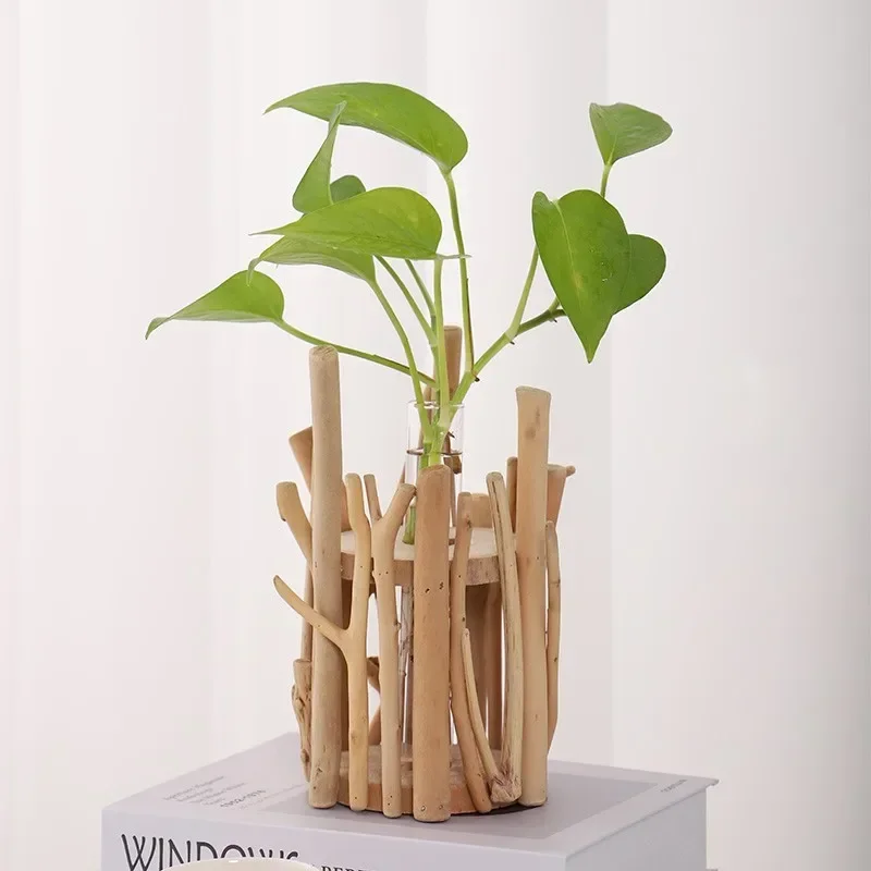 Pure handmade solid wood vase ornament, living room flower arrangement, water culture device, creative pastoral decoration craft