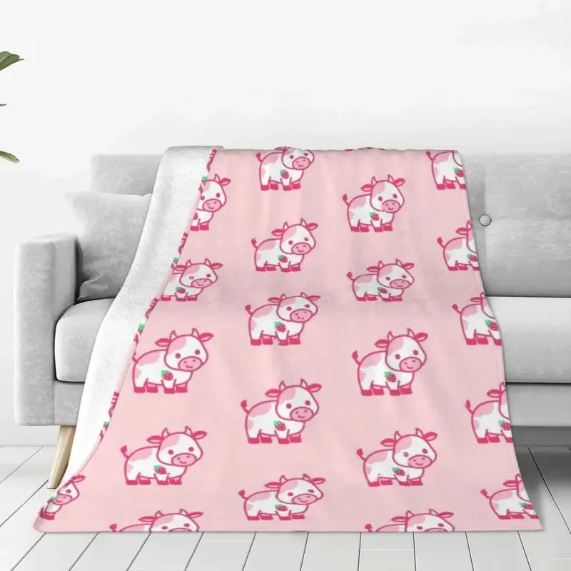 Strawberry Cow Cute Blankets for Kids Animal Cartoon Flannel Awesome Warm Throw Blanket for Coverlet All Season