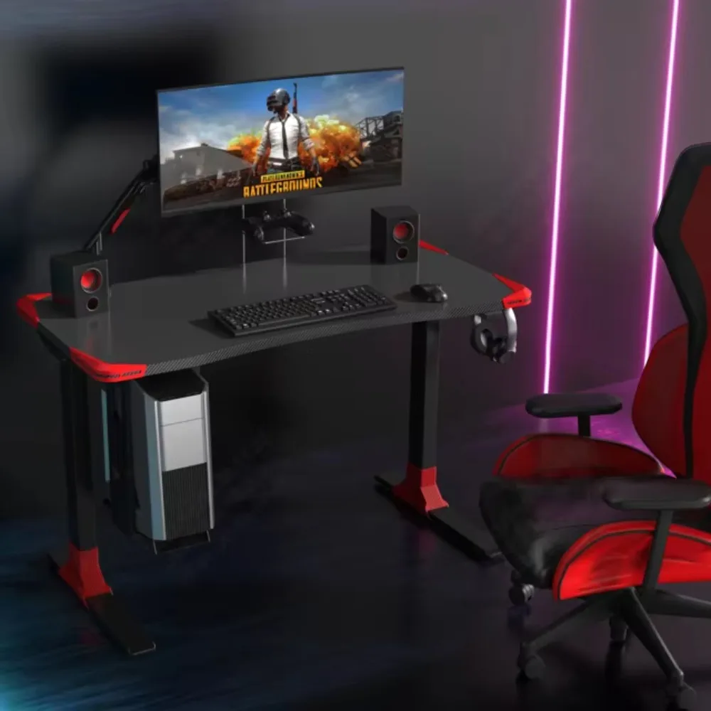 Modern Single Motor Electric Height Adjustable Gaming Computer Desk with Carbon Fiber Textured Surface