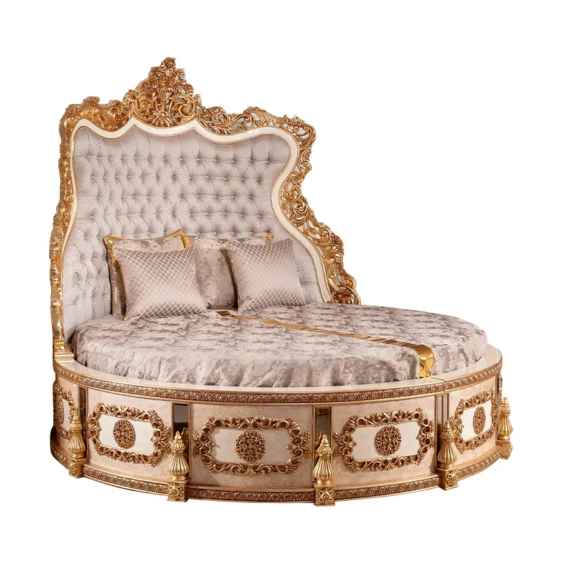 

solid wood round bed French large family carved bed master bedroom princess double wedding bed furniture customiz