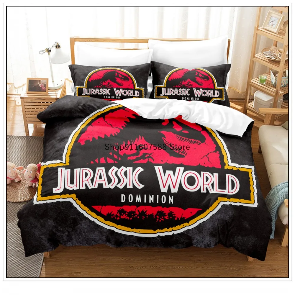 Red Jurassic Park Bedding Set Cartoon Home Textiles For Kids Bed Set Comforter Cover Bedroom Set Queen Dinosaur Duvet Cover