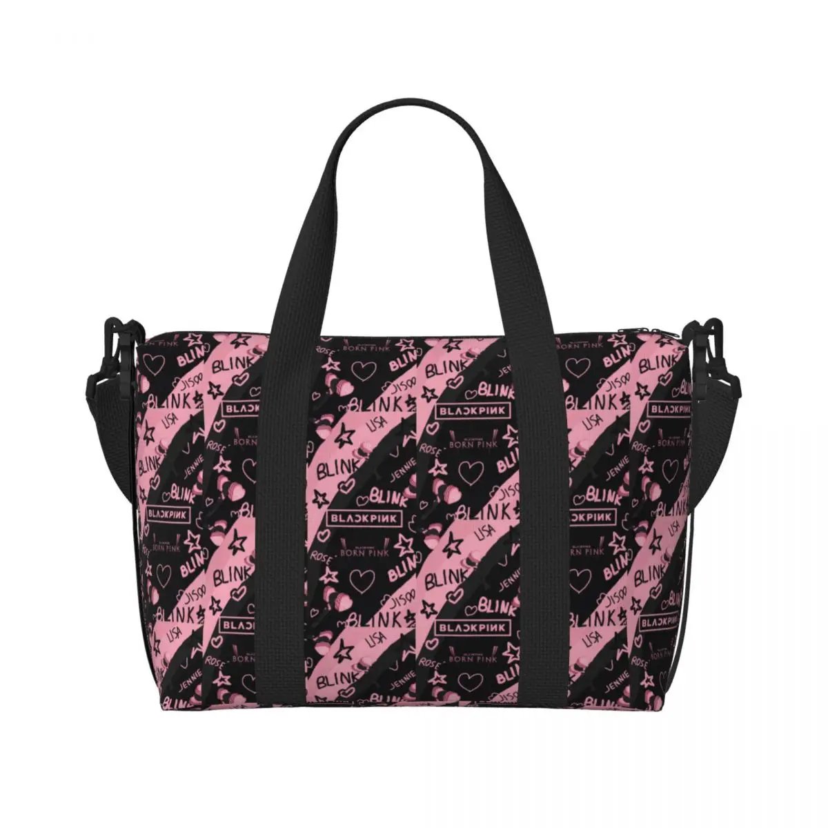 Bolsas de compras personalizadas Kpop Bp Blacks Pinks para comestibles, bolsas de viaje de gran capacidad para gimnasio y playa para mujer