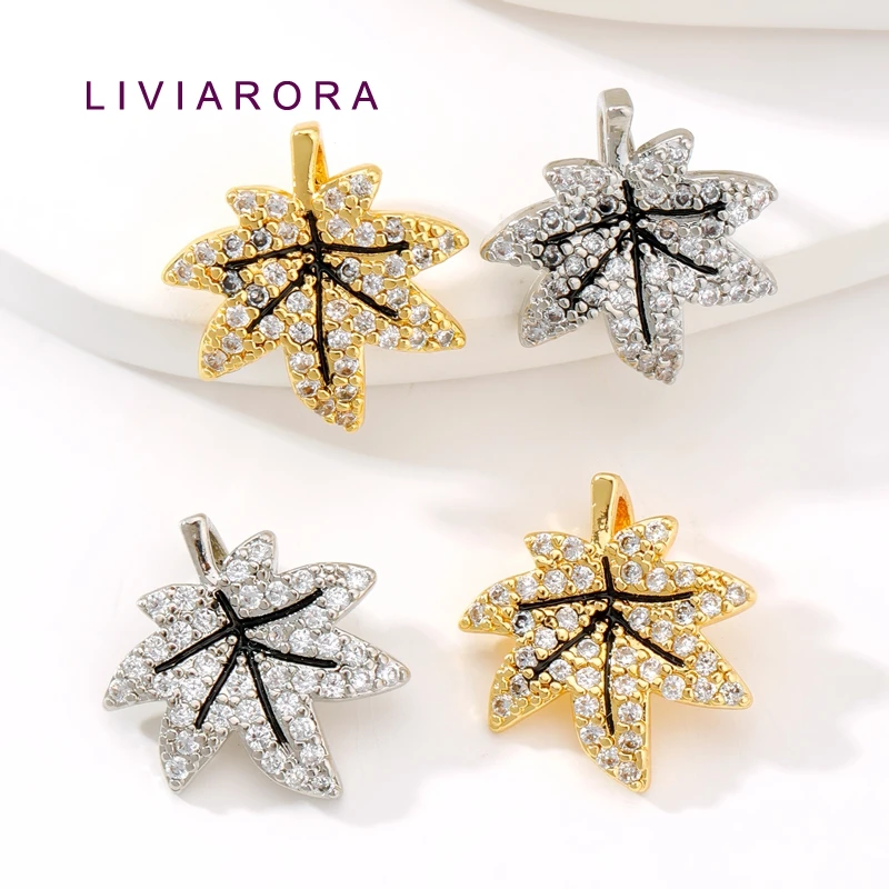 18K Gold Plated Brass Maple Leaf Charms Pendant For Necklace Making Accessories,Inlaid Zircon Maple Leaf Charms,Jewelry Material view 5