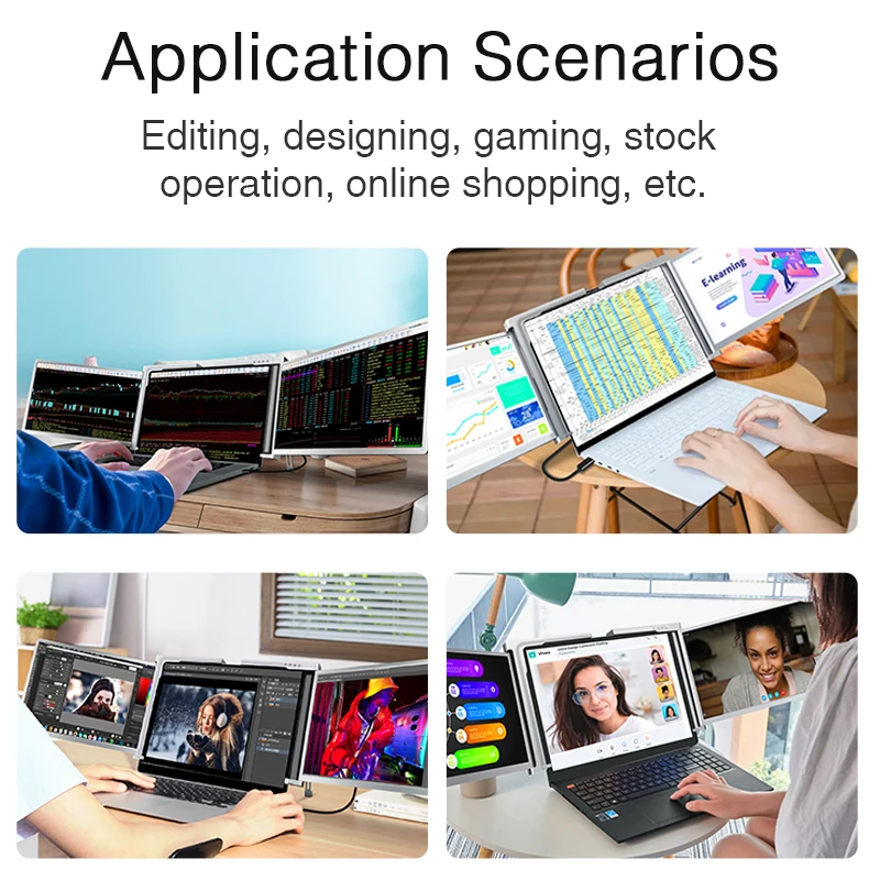 Triple Portable Monitor Screen Extender Compatible With 14-17