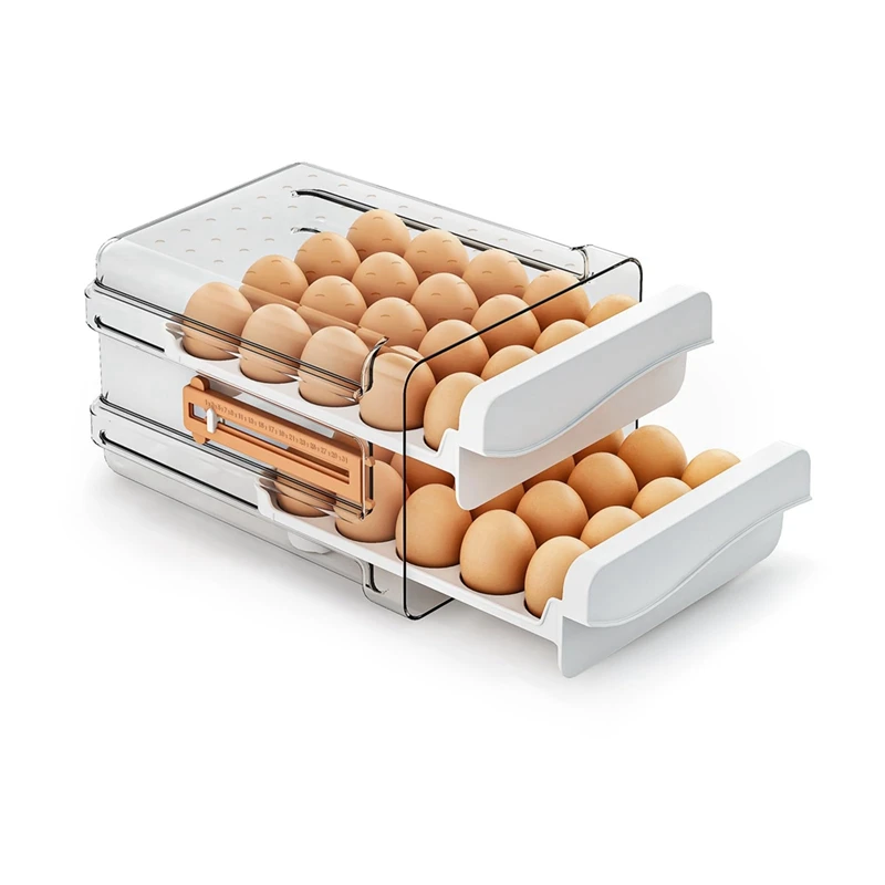 

White Egg Storage Box For Refrigerator 40 Count,Large Capacity Egg Organizer For Fridge, Transparent Egg Holder For Refrigerator