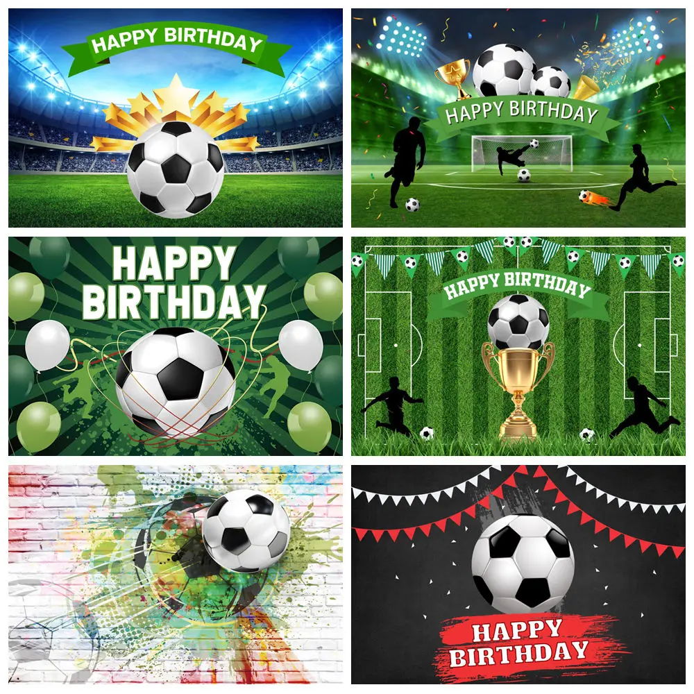 

Kids Football Stadium Birthday Party Photography Backdrop Football Graffiti Stadium Turf Champions Cup Sports Photo Background