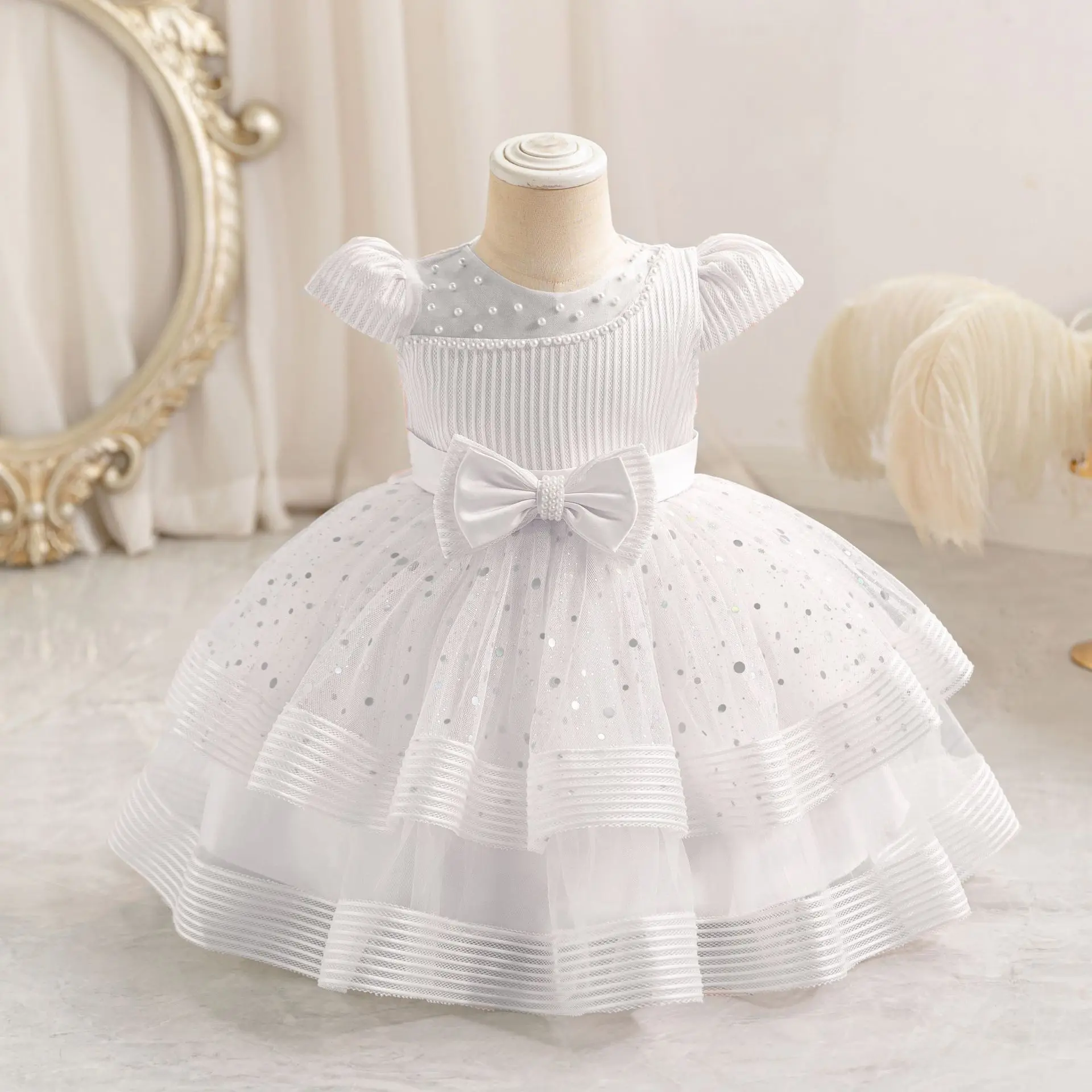 N60 Sweet Memory Flower Girl Dress Baby Dress Little Kids Dresses Christmas Sequins Pom Gown Girl Birthday Party Dresses