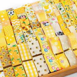 さまざまなサイズのグログランサテンリボン,ランダムに混合された黄色のパターン,1ヤード,12ヤード