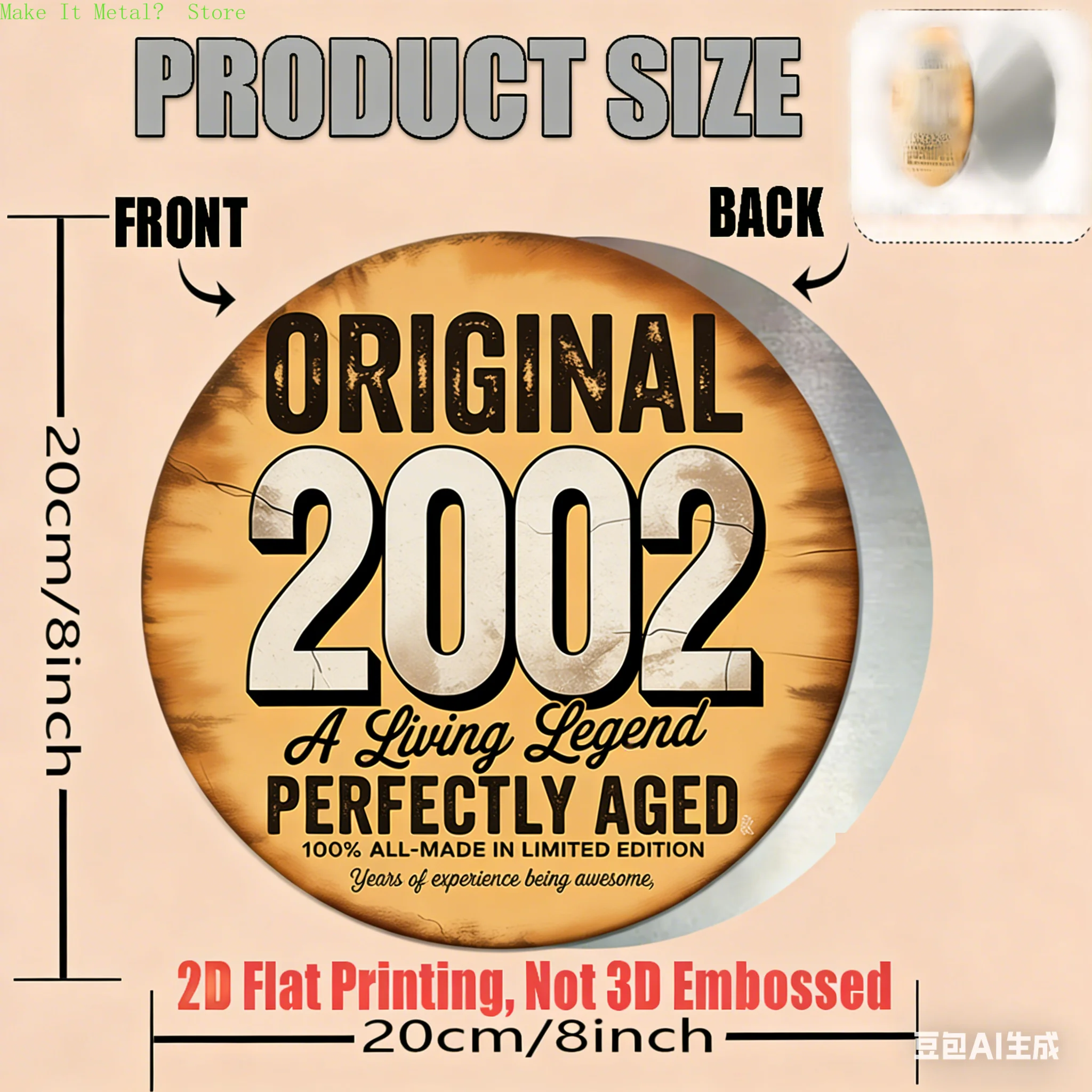 Original 2010 Living Legend 2D Flat Round Metal Sign Perfectly Aged 8 Inch Birthday Decorative Plaque