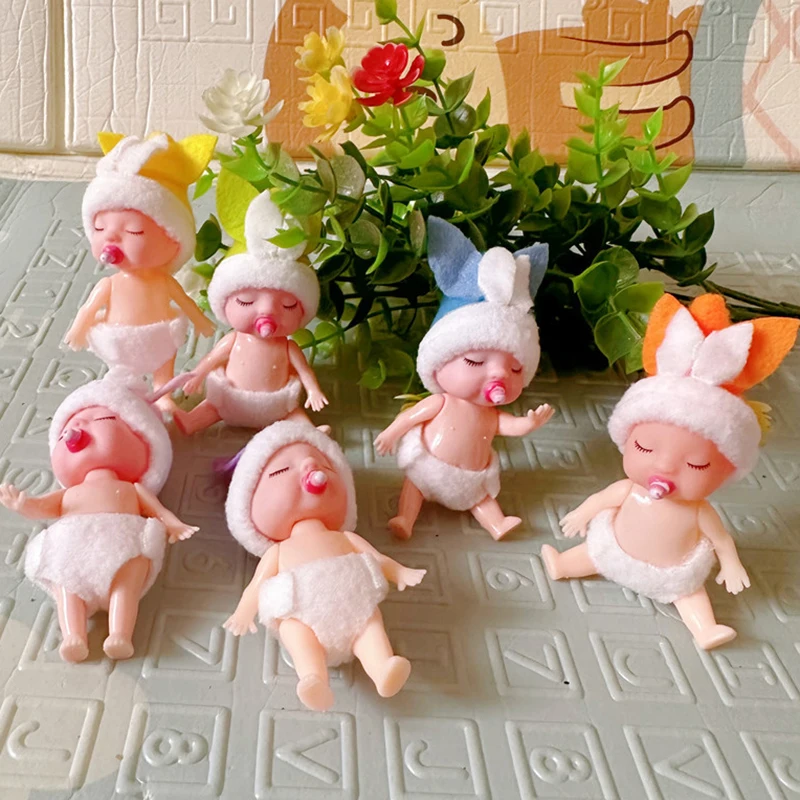 1Pc Cute Sleeping Simulated Rabbit Baby Elves Dolls With Dummy Movable Arms Legs Dollhouse Miniature Accessories