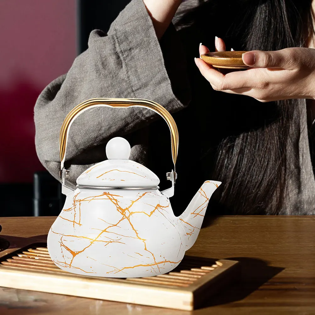 غلاية شاي سميكة للمياه بنمط رخامي للمنزل والفندق والمكتب ومقبض من المينا وعاء قهوة للاستخدام اليومي غلاية تسخين