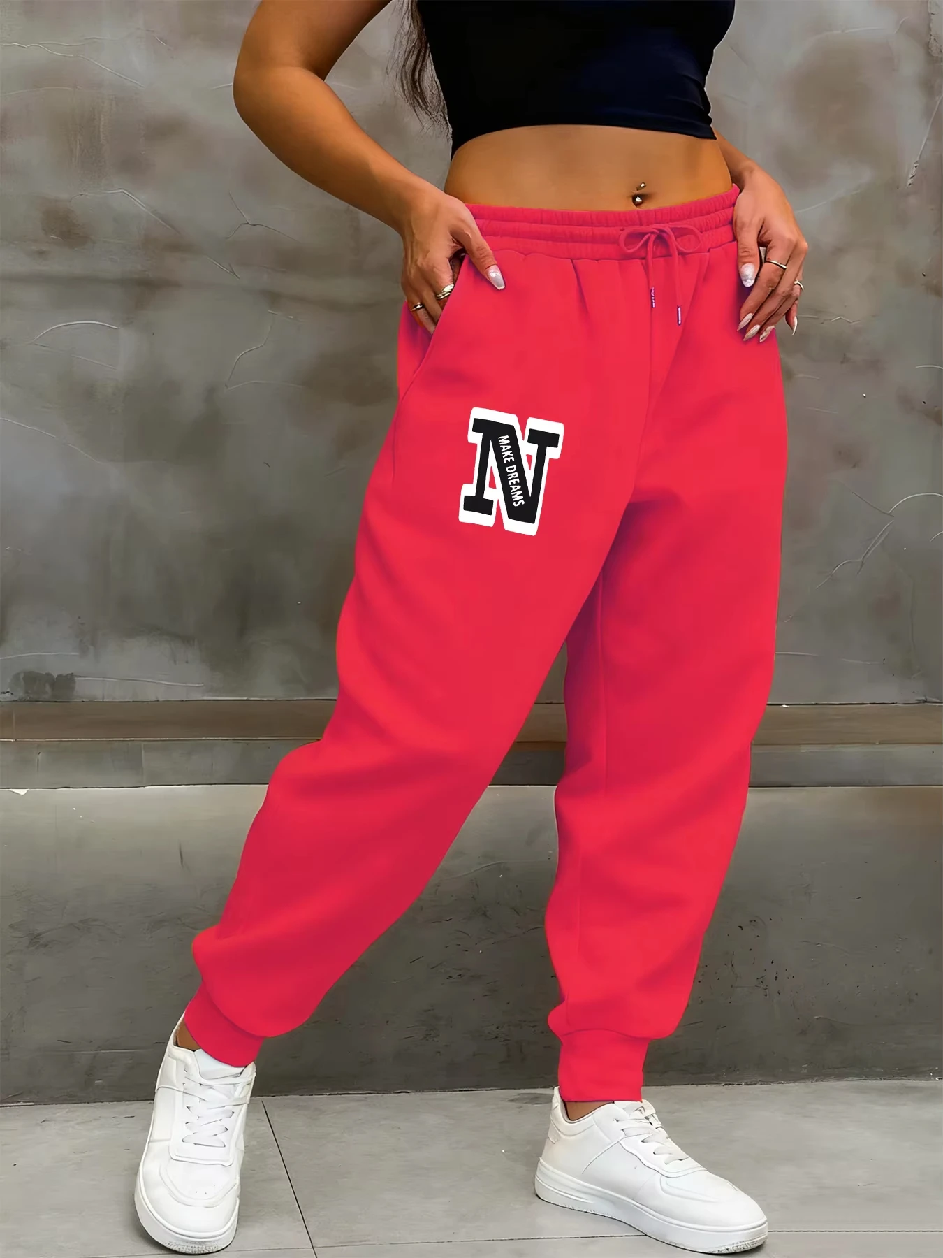 Faire des rêves lettre N imprimé femmes Joggers pantalon mode automne pantalons de survêtement poche pantalon chaud rue doux femme pantalons de sport