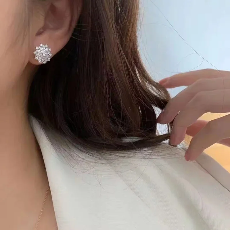 Huitan Dazzling Flower Shaped Stud Earrings Full with CZ for Women Daily Wear Temperament Accessories Fancy Gift Fashion Jewelry