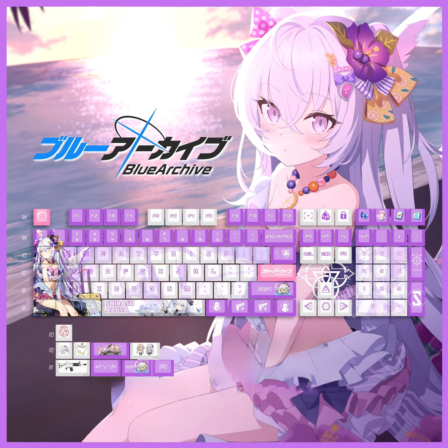 Blue Archive Azusa Shirazu Keycaps Hot Sublimation anime Mechanical Theme Keyboard PBT Game Player