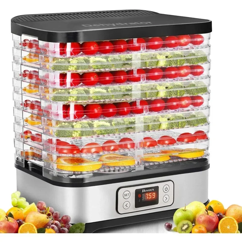 Homdox Food Dehydrator, 8 bpa-freie Tabletts Dehydrator für Lebensmittel und ruckartig mit 72h Timer und Temperatur regelung, 400w Dehydrator