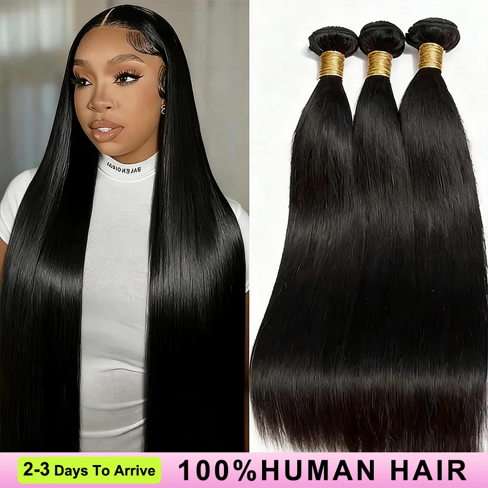 

16A Straight Human Hair Bundles 100% Human Hair 30 32 40 Inch Raw Hair Extensions Black Remy Weave 3 4 Bundles 3-5 Days Delivery