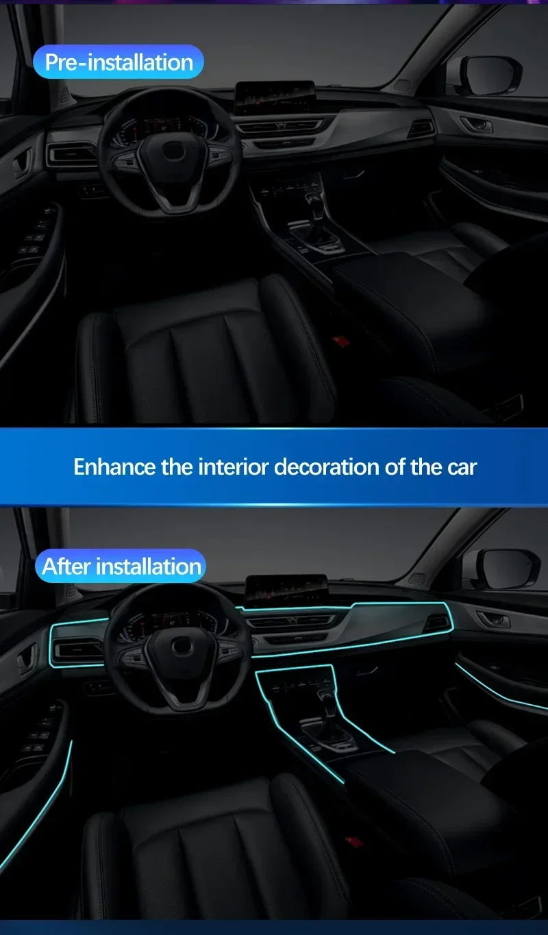 Auto Innen RGB LED Atmosphäre Licht Streifen USB Fiber Optic Neon Unsichtbare Umgebungs Lampe Center Konsole Tür Dekoration Trim – Detail 5