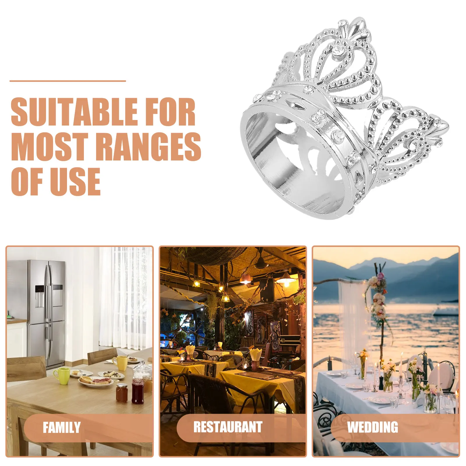 

6pcs Rings Metal Crown Style Rustic Holders Wedding Christmas Decorative Buckle Hotel Restaurant Use European Serviette Holder