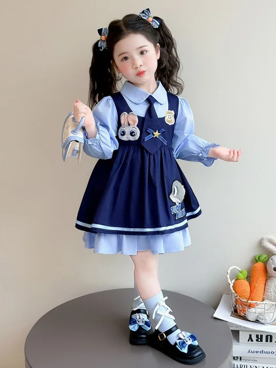 

Spring Faion Rabbit Officer Judy Princ Skirt Set Long Sve Animal Pattern Two-Piece Suit for Girls School Sle Clothing