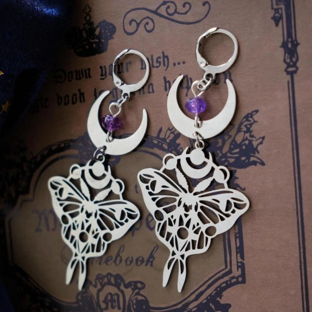 أقراط العثة، مجوهرات بوهيمية، حشرات، شمس، قمر، خرز أسود، تجهيزات نحاسية، فراشات، عثة مجوفة، خطافات أذن للنساء #5