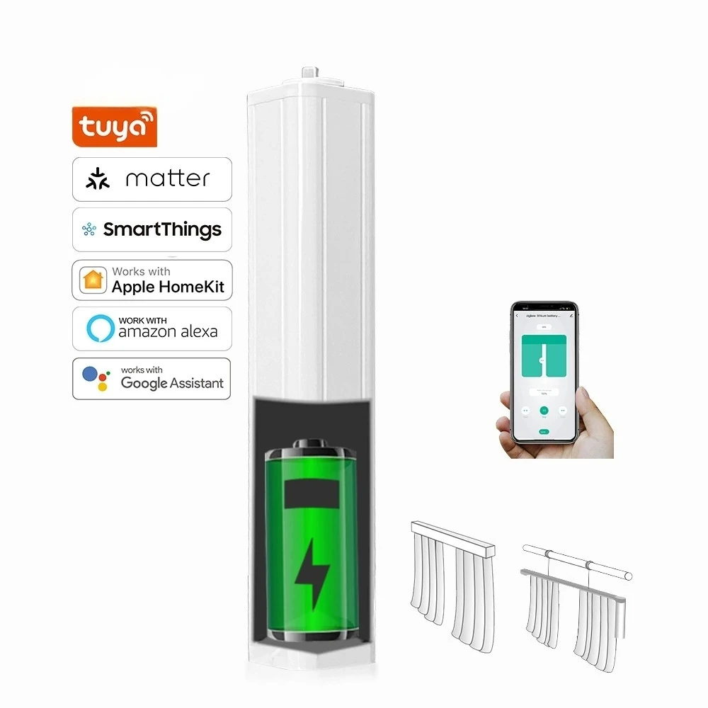 

Tuya Zigbee Lithium Battery Powered Wireless Rechargeable Intelligent Curtain Motor - No Wiring Required