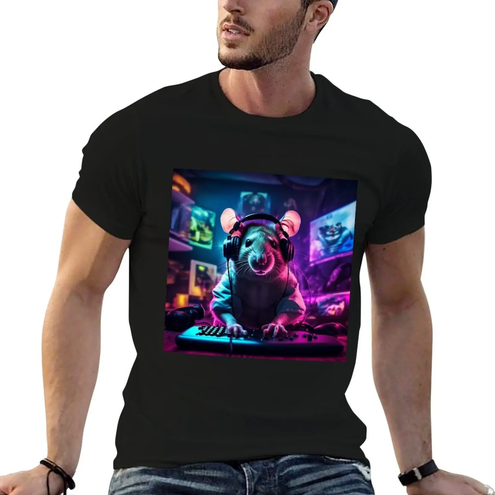 Rodent Realms: A Gaming Rat's Odyssey T-Shirt t shirts for man cotton soft man tshirt anime t shirts oversize T-shirt
