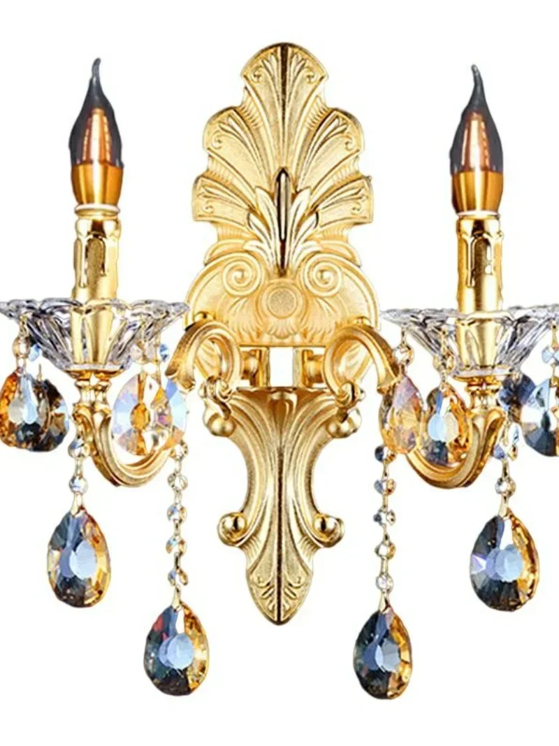 

European alloy candle crystal wall lamp fashion bedroom aisle living room dining room villa French wall lamp