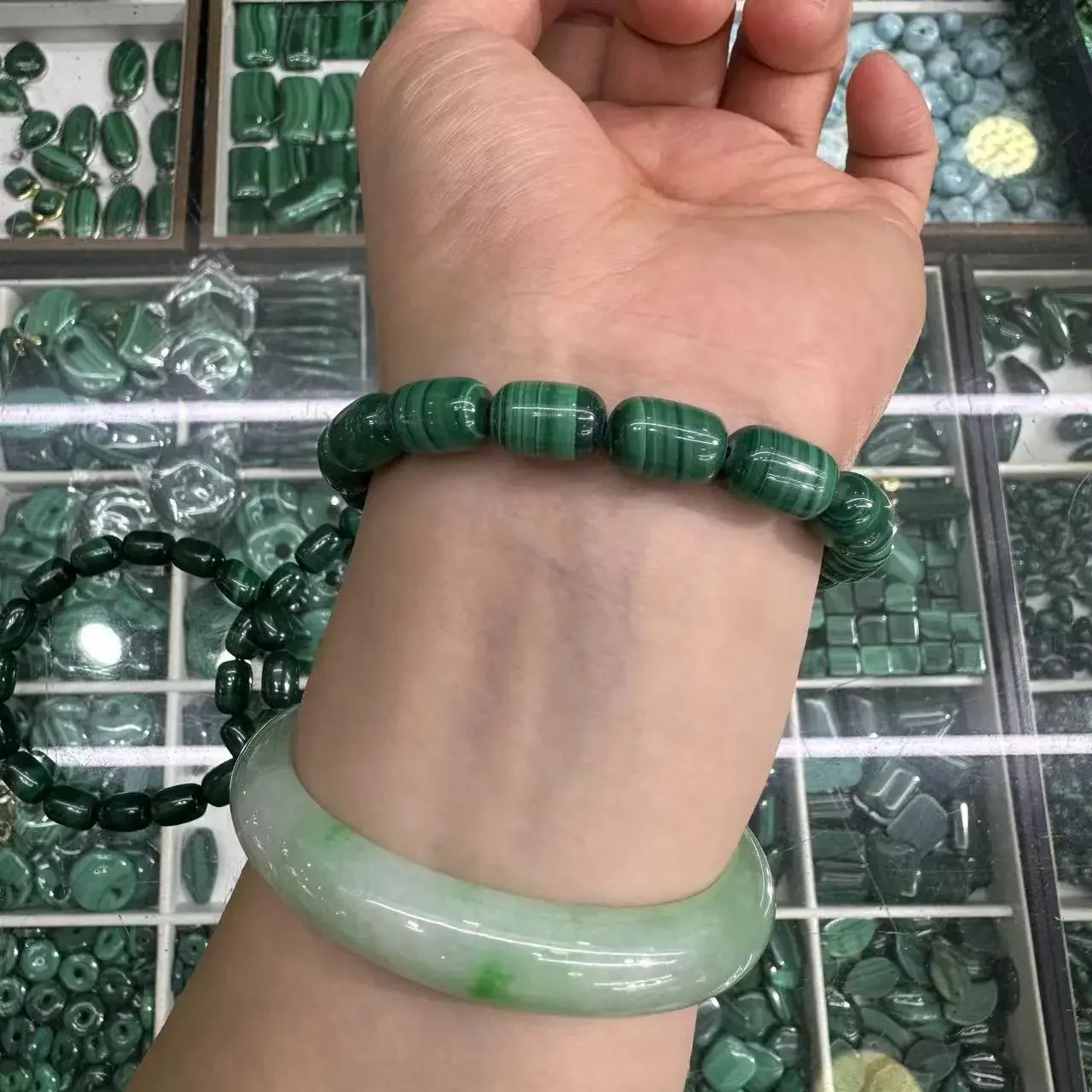 AAA Genuine Natural Green Malachite Chrysocolla Bracelet 8*11.5mm Women Men Healing Stone Stretch Rectangle Beads Crystal AAAAA