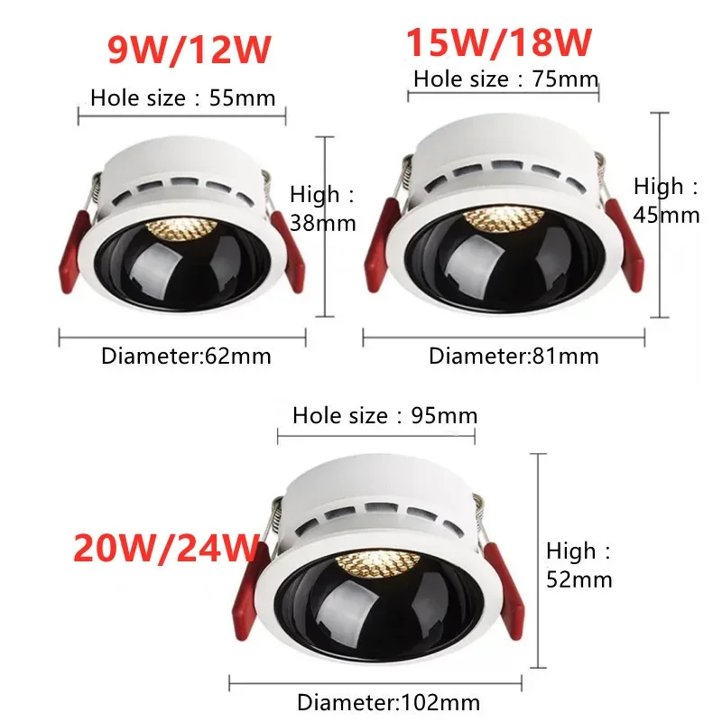 العسل تسليط الضوء على جزءا لا يتجزأ من LED النازل 9W12W15W18W20W24W AC90-260V COB الألومنيوم مصباح السقف بقعة ضوء صالون CRI 98