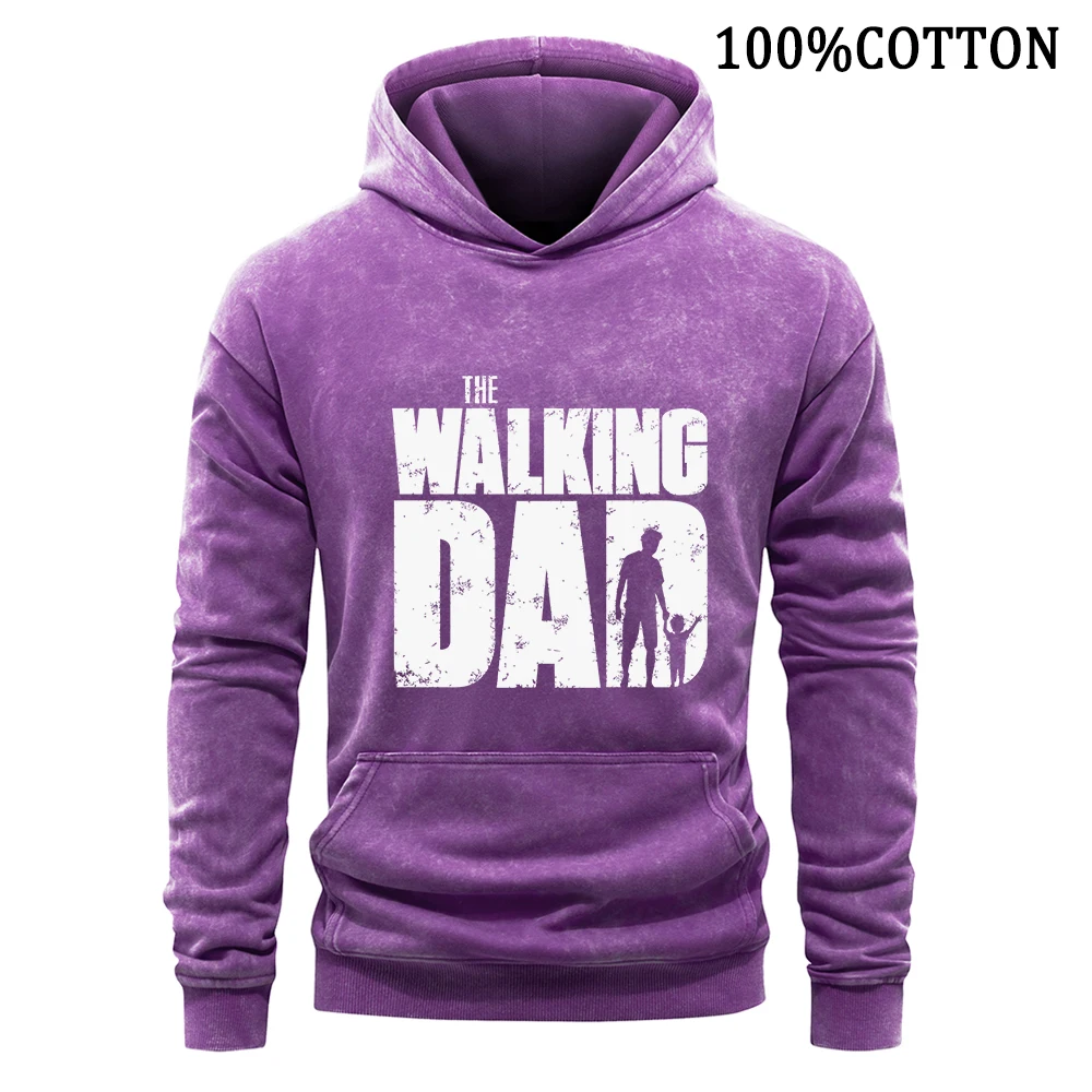 The Walking Dad Man Hoodies Vintage Washed Hoodie 100% Cotton Hoody Soft Comfort Pullover Sports Shirt Streetwear Mens Clothing