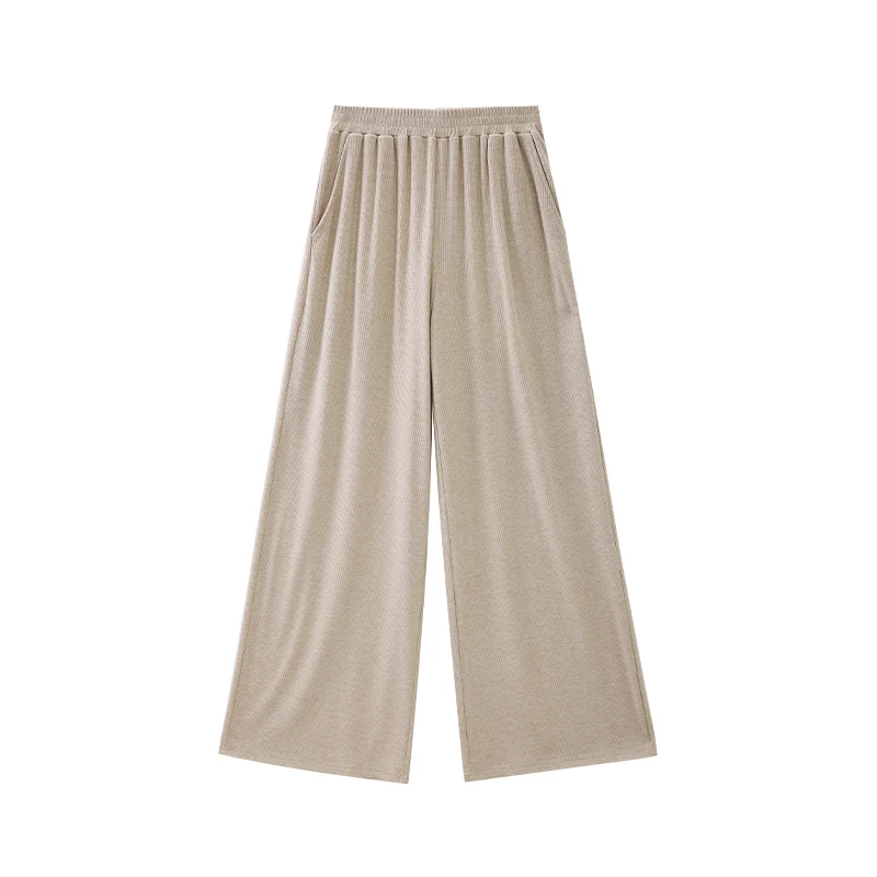ALXNAN Plue Size Pants Casual Wide-leg High-waist Baggy Pants 2026 Spring Oatmeal Loose-fit Versatile Women's Trousers D12716