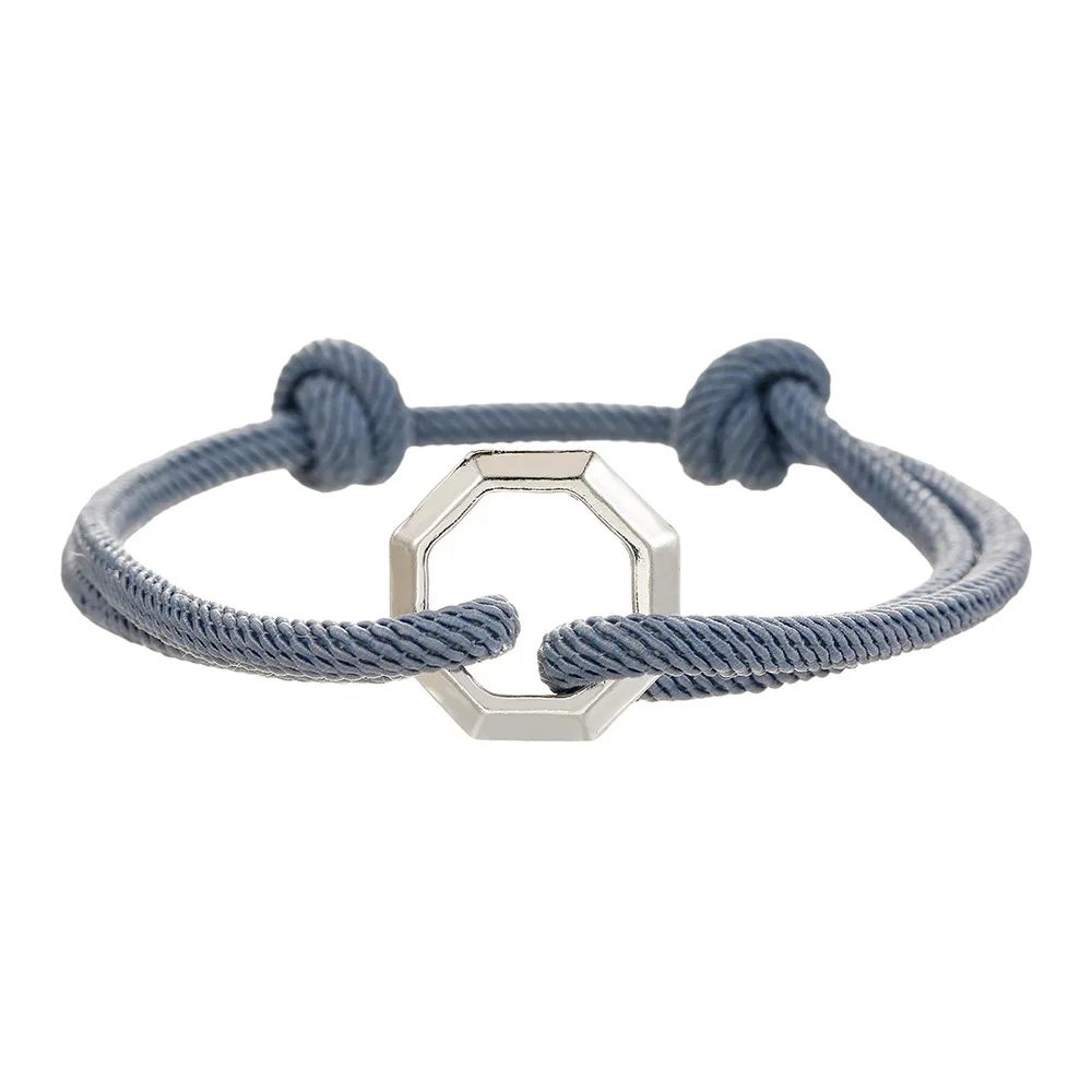 Einfaches Herren-Armband aus geflochtenem Seil, verstellbar, Retro-Stil, unregelmäßiges achteckiges Legierungsarmband, modischer Schmuck, trendige Accessoires – Detail 4
