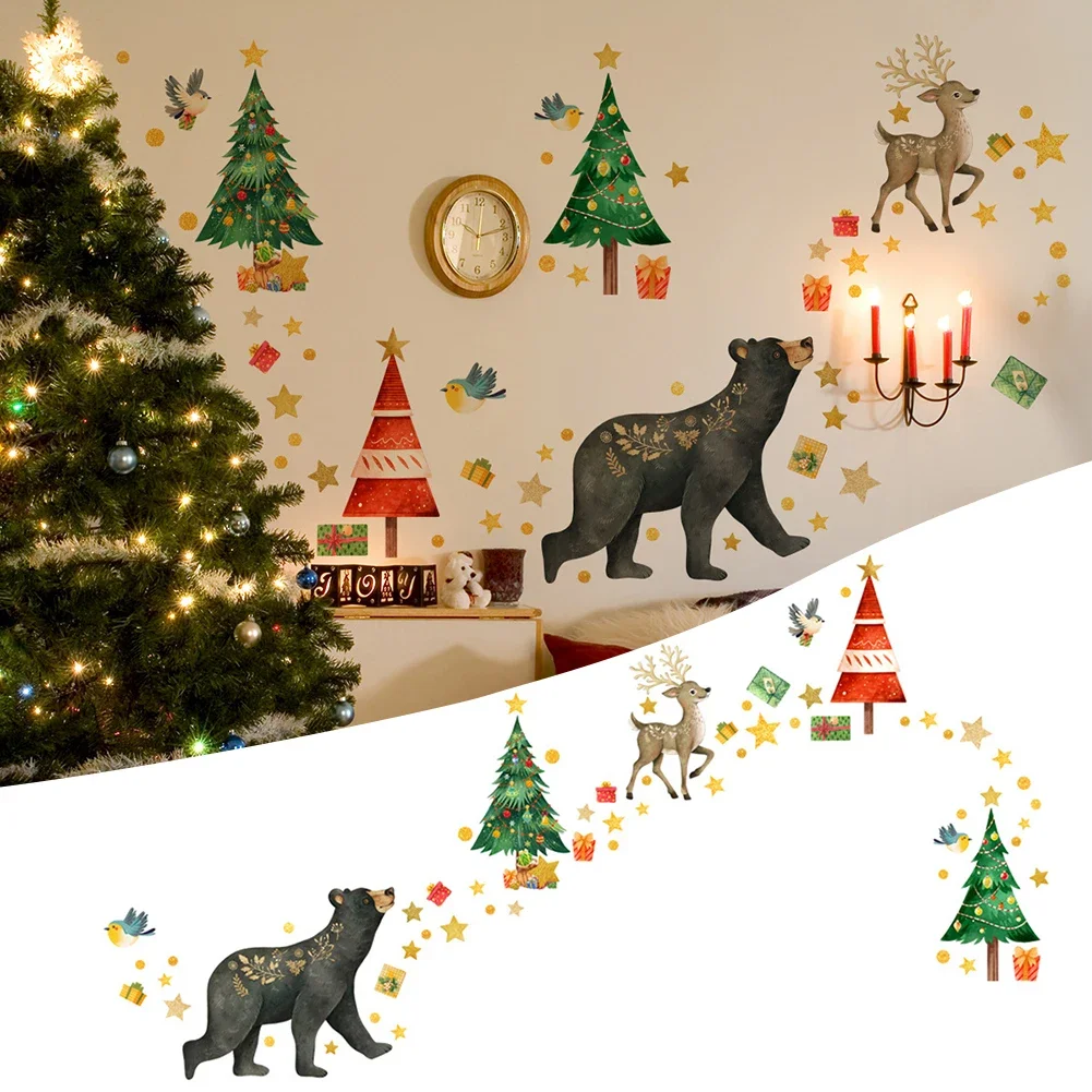 Festive Wall Decoration As Shown Christmas Bear Wall Stickers Child-Friendly Materials Children's Room Decoration