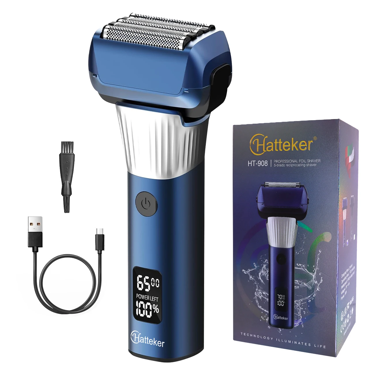 Hatteker 5-Blatt-Bartschneider für Herren, professioneller Folientrierer, wasserdichter Elektrorasierer mit LED-Anzeige, wiederaufladbar über USB