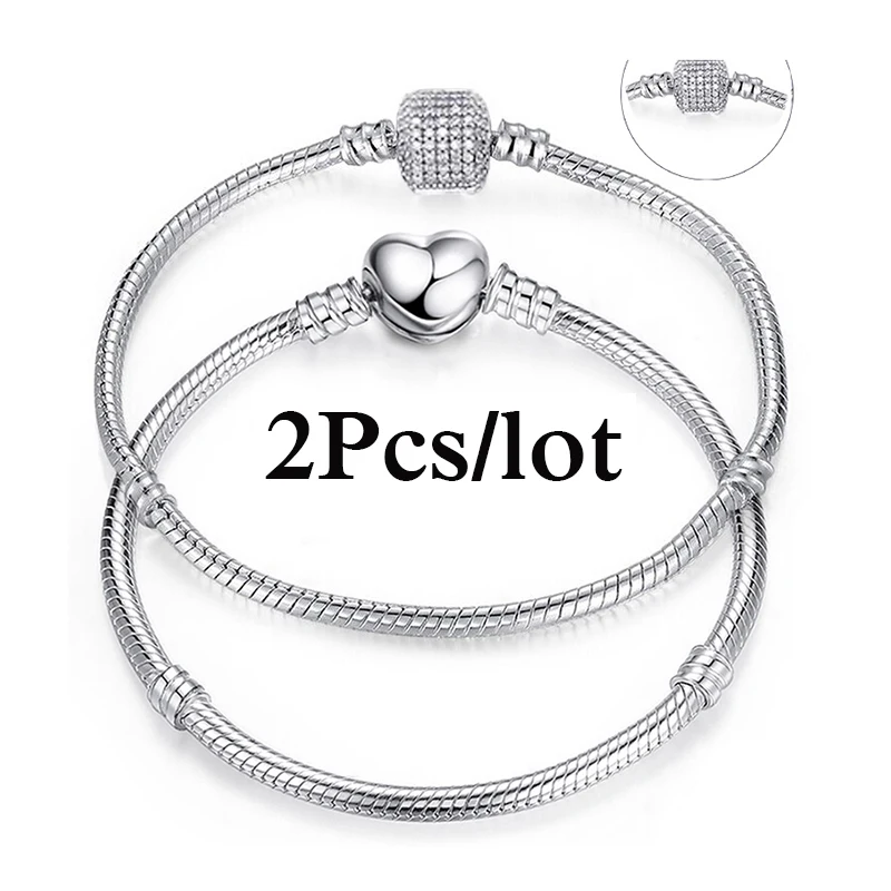 2Pcs/Lot Special Offer Silver Color Snake Chain Charm Bracelets DIY Original Brand Bracelet For Women Men Jewelry Dropshipping