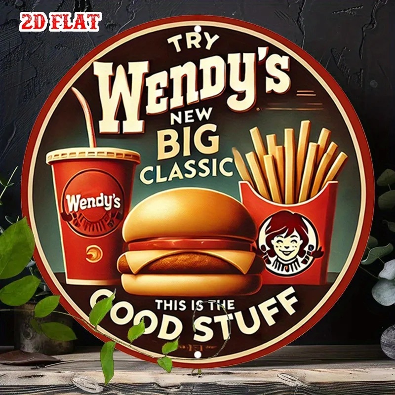 2D Flat, 1pc Fast Food Icon Round Aluminum Sign - Rustic Metal Wall Art with Classic Dessert Design, 7.87x7.87 Inch, Bold 