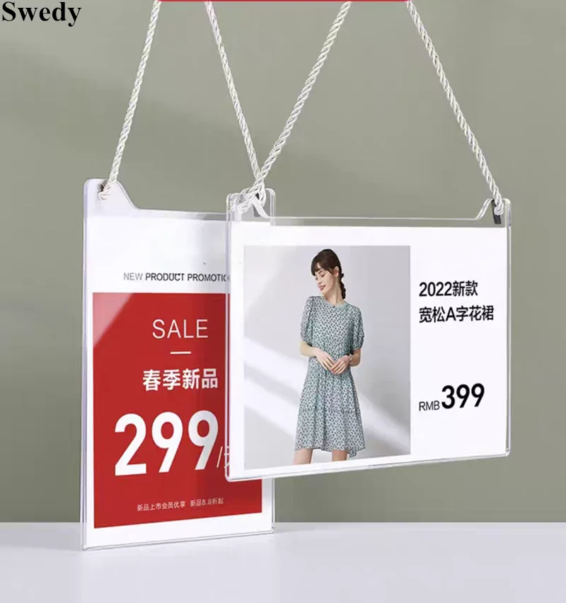 

A4 210X297MM Clothing Store Hanging Price Label Paper Tags POP Billboard Noticeboard Acrylic Price List Poster Hanging Frame