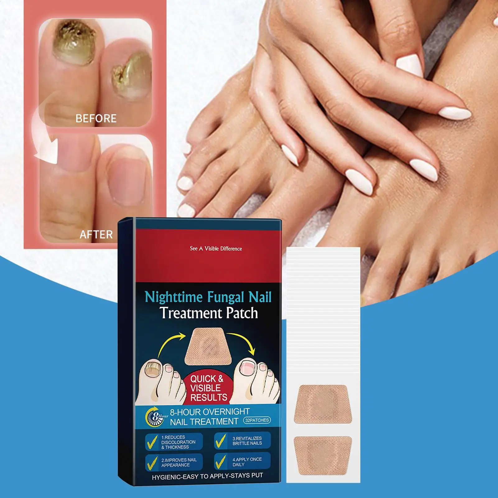 32 個の爪真菌パッチ防水ネイル修復パッチ変色または損傷した爪用の爪陥入爪矯正ステッカー
