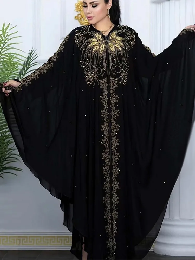 Abayas de Luxe en Mousseline de Soie Noire pour Femme, Boubou, Robe Musulmane, Caftan Marocain, Djellaba, ixde Mariage, Occasions, Dubaï