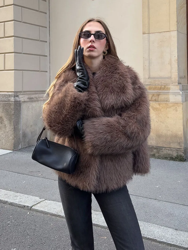 HH レディース 2025年冬ファッション 多用途 暖かい ラペルファー 3色展開 ジャケット 女性 ストリート系 シンプル フェイクファー風 ジャケット