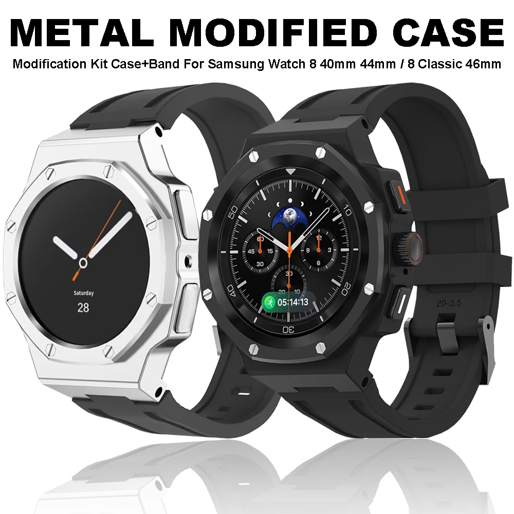 

Luxury Modification Kit For Samsung Watch 8 40mm 44mm Metal Case Rubber Band For Watch 8 Classic 46mm Refit Kit Accessories
