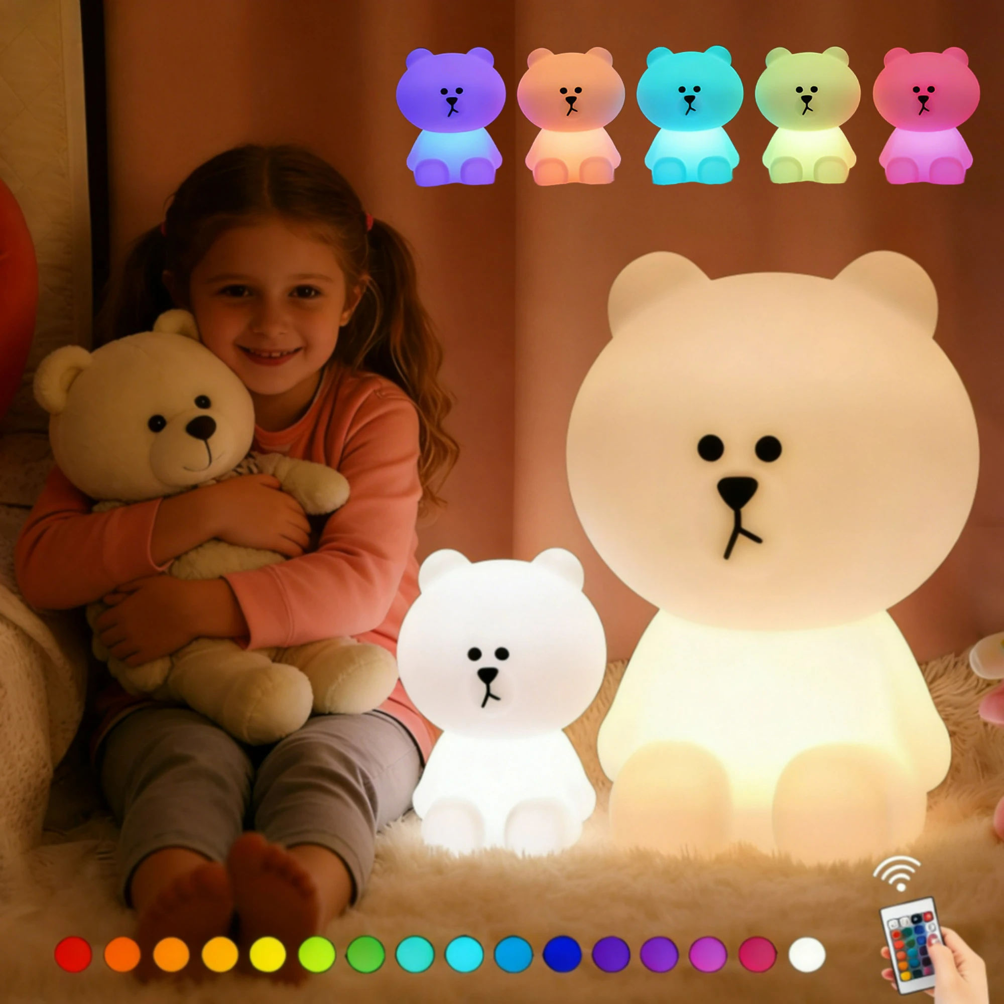 LED Cute Bear Mood Light Night Lamp Children\'s Bedroom Bedside Lights LED Table Light Living Room Floor Light Birthday Gift