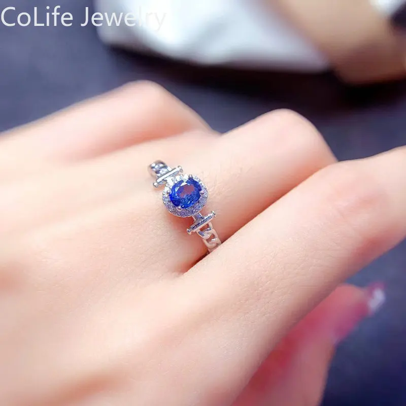 0.4ct Sir Lanka Sapphire Ring for Engagement 4mm*5mm VS Grade Sapphire 925 Silver Ring with 3 Layers 18K Gold Plating