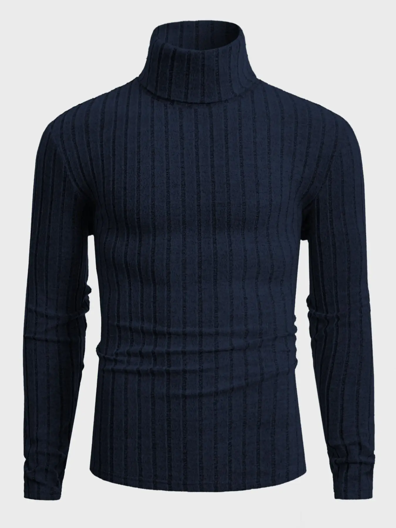 Herren Rollkragenpullover mit Langen Ärmeln, Vertikal Gestreift, Schlanke Passform, Gerippter Strickpullover, Lässiger Stretch-Unterzieher – Detail 30