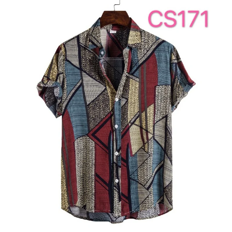 SZYL-camisa masculina impressa de manga curta, roupa casual, fina, plus size, verão, novo, atacado